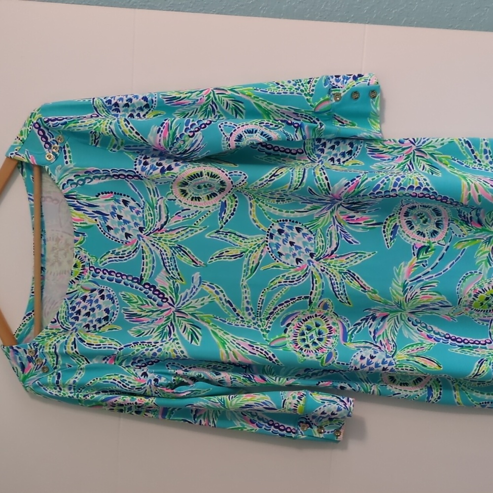 Lilly Pulitzer Turquoise Palm-Print Long Sleeve Dress - Picture 4 of 10